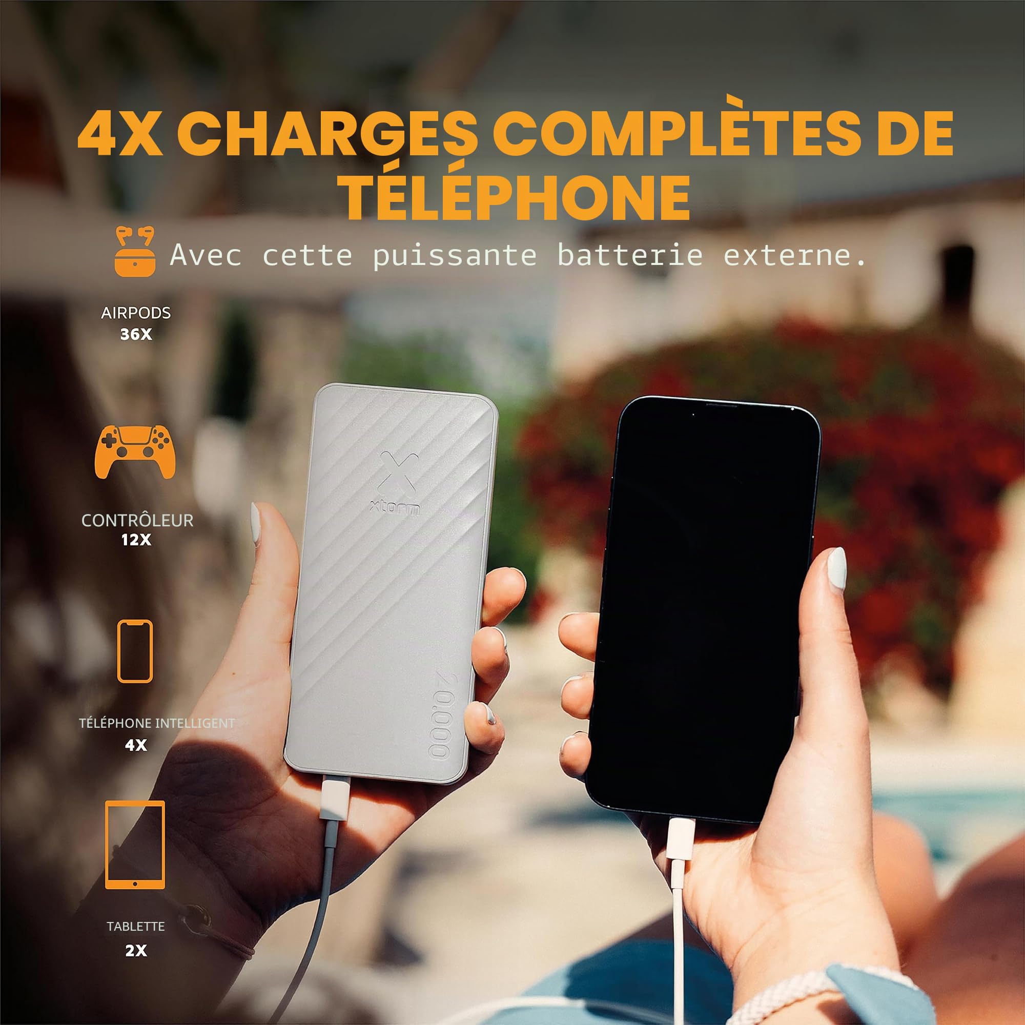 Powerbank Xtorm Go2-20 000 mAh - 1x USB-A - 1x USB-C - Batterie puissante - Batterie Portable pour iPhone et Samsung - Technologie Durable - Ash White