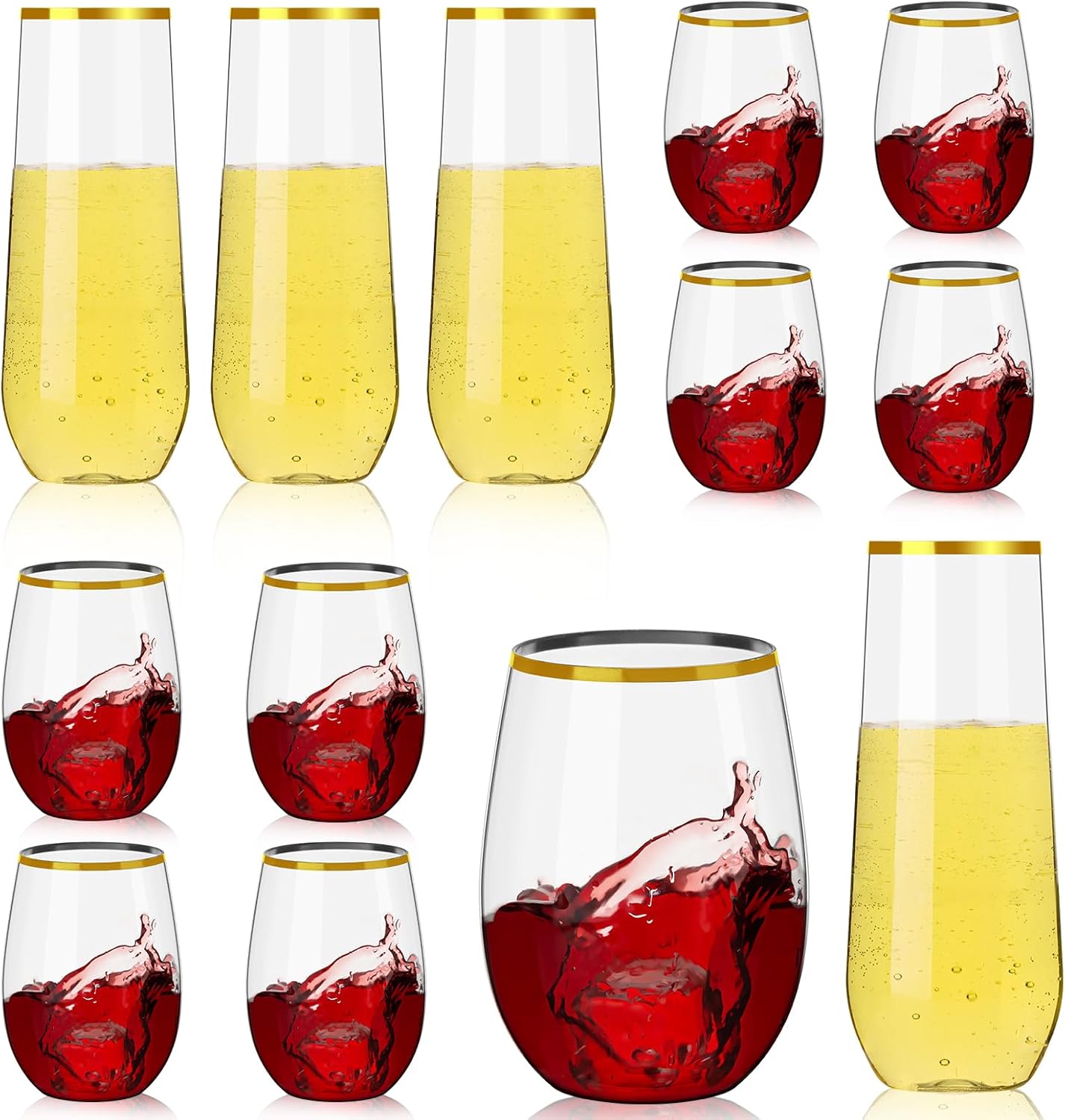 32 Pack Disposable Clear Plastic Champagne Flutes & Wine Glasses - 16 PCS 9oz & 12oz Stemless Glasses for Parties