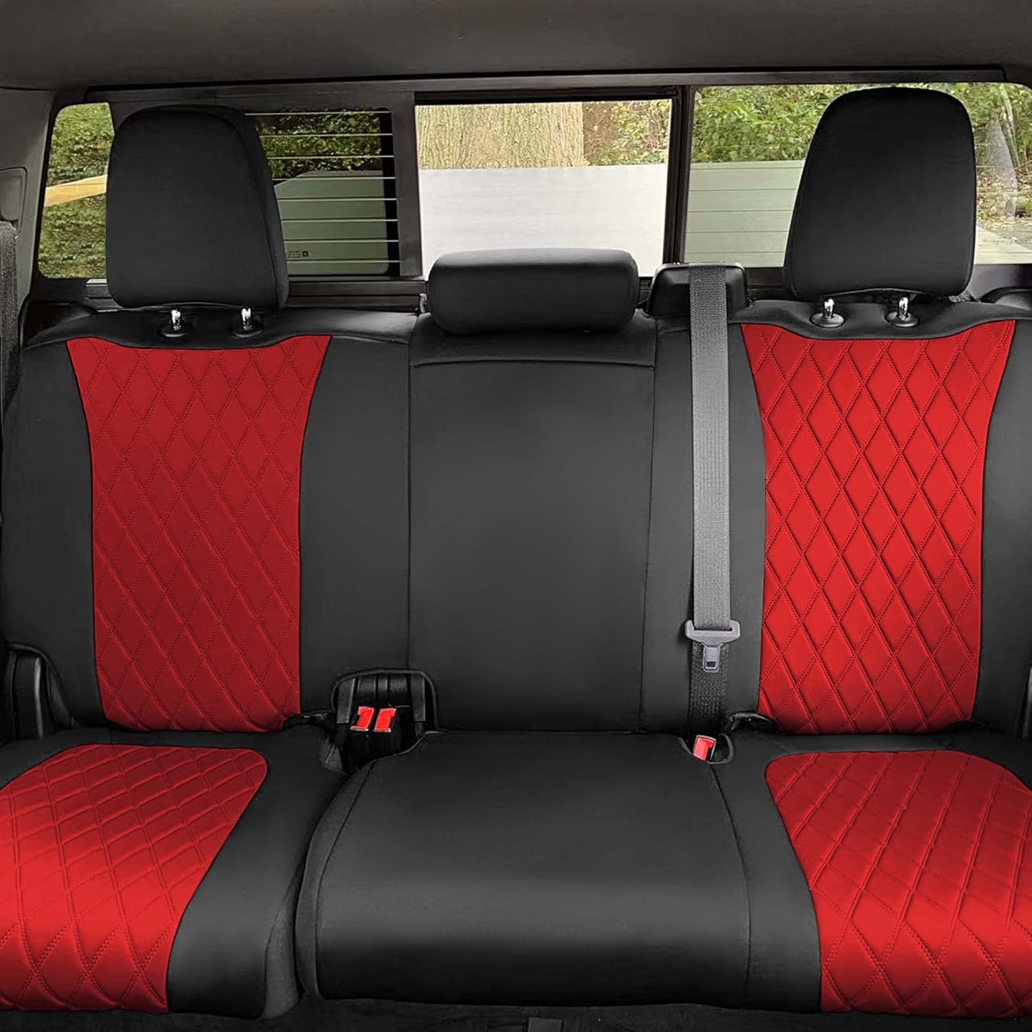 FH Group Custom Fit Car Seat Covers Specifically Made for 2019-2023 Chevrolet Silverado 1500 2500HD 3500HD WT | CUSTOM | LT Ultraflex Neoprene Water Resistant Automotive Seat Covers - Rear Set Red