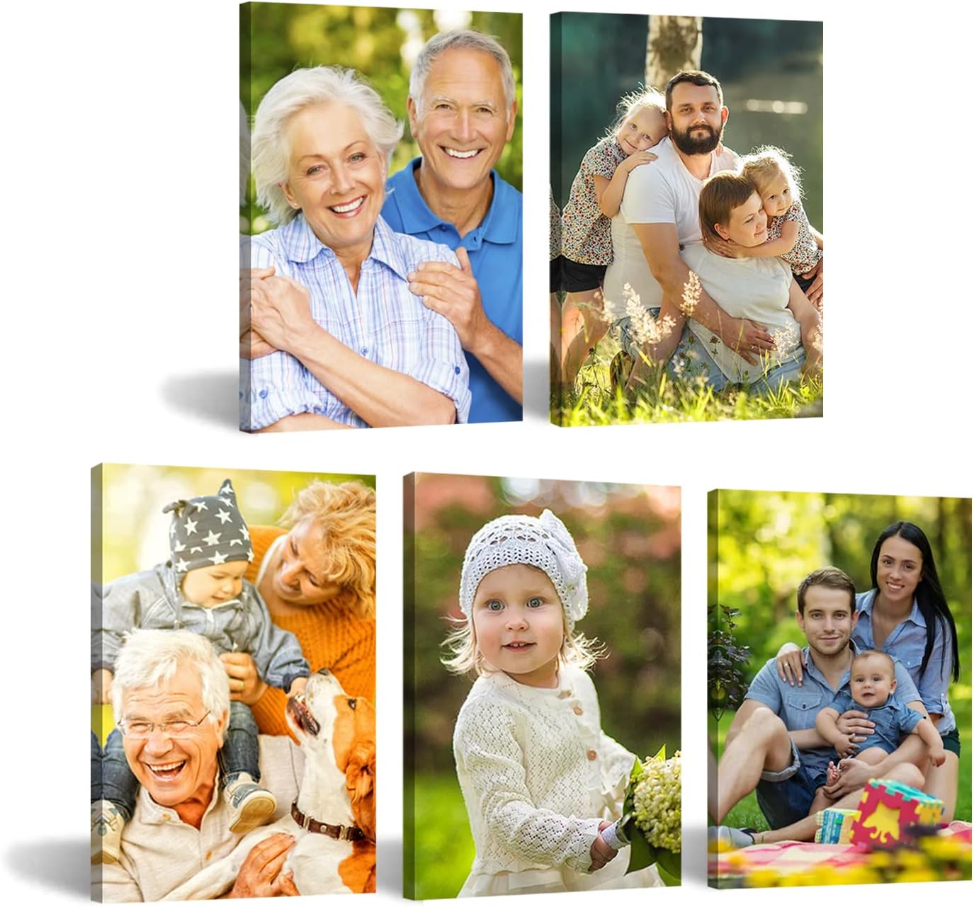 CCWACPP Multi-Panel Custom Picture 5 Piece Personalized Wall Art with Your Photo Family Baby Wedding Pet on Canvas (5 Panel Frame, 7" Wx5 H（18x13cm）)