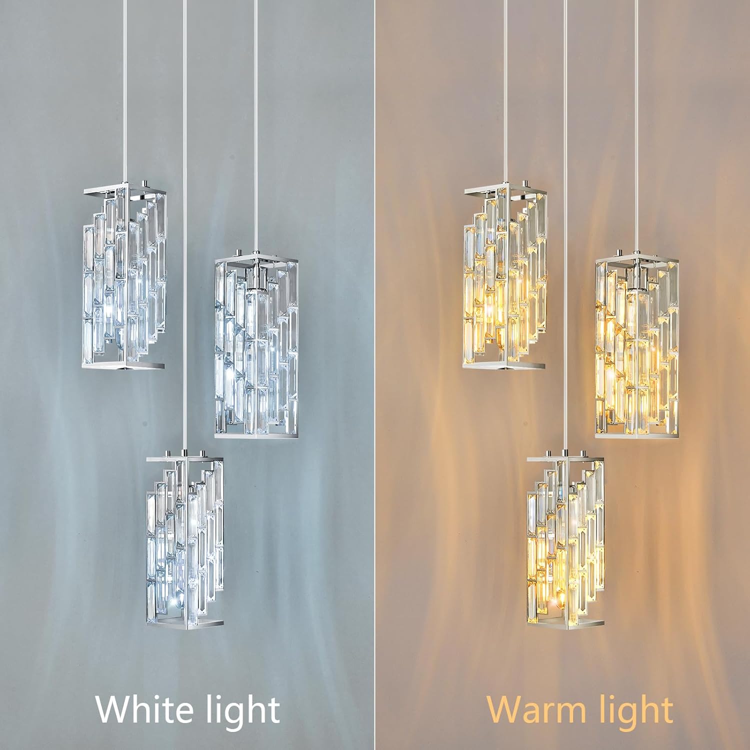 Chrome Pendant Lighting Modern Pendant Light, Mini Crystal Chandeliers,Adjustable Pendant Light Fixture for Kitchen Island Dinning Room Bedroom (3 Light)