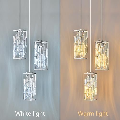 Miniatura 8 de Iluminación colgante cromada, lámpara colgante moderna, mini candelabros de cristal, lámpara colgante ajustable para cocina, isla, comedor,