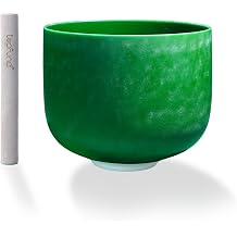 TOPFUND Emerald Fusion 440Hz F# Note Crystal Singing Bowl Thymus Chakra 8 Inch with Suede Mallet