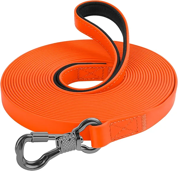 XiaZ Waterproof Long Dog Lead, 30FT Dog Leash Training Line Lead for Large Medium Small Dogs Outside Walking, Playing, Camping, or Yard (30Feet, Orange)