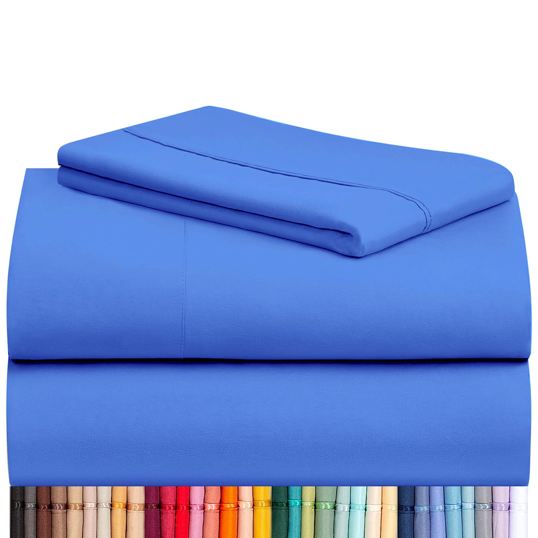 LuxClub Twin Size Sheets Set, Cooling & Soft Deep Pocket Bed Sheets, 3PC | LuxClub Silky Fitted Sheet & Pillowcase Sets, Breathable Hotel Luxury Bedding for Mattress Wrinkle Free, Marine Blue 24-marine Blue Twin