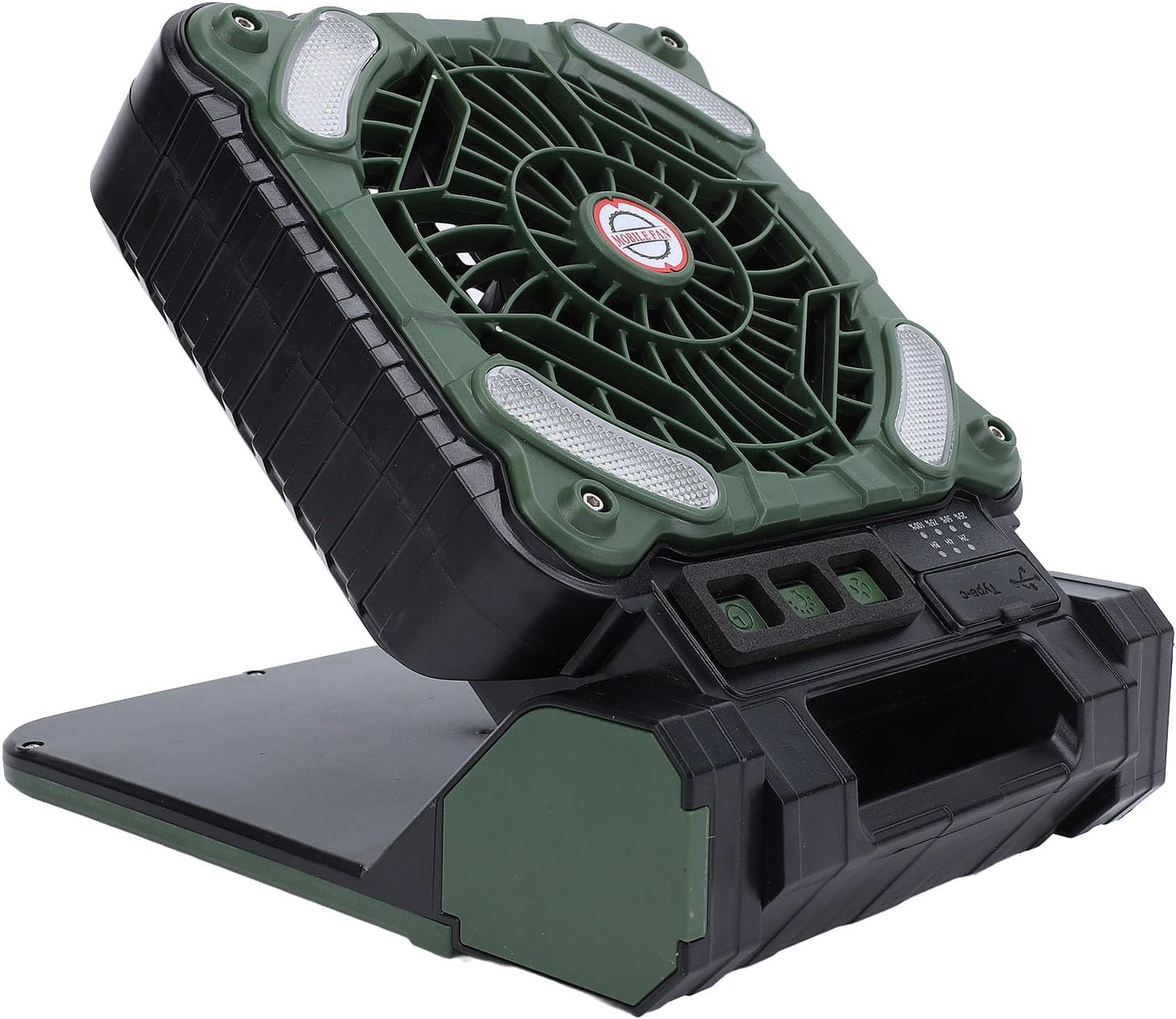 Solar Fan, Portable Camping Fan Rechargeable Battery Operated Tent Camp Fan with Solar Panel Led Lantern for Outdoor Picnic Hurricane Fishing Worksite (OD Green)