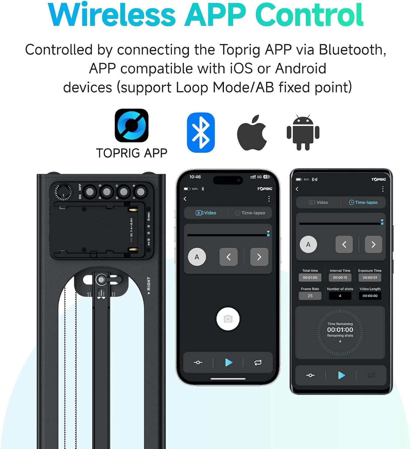 Accsoon Toprig S60 Camera Slider + Support Arm + Ball Head (24inch/60cm Motorized Camera Slider)