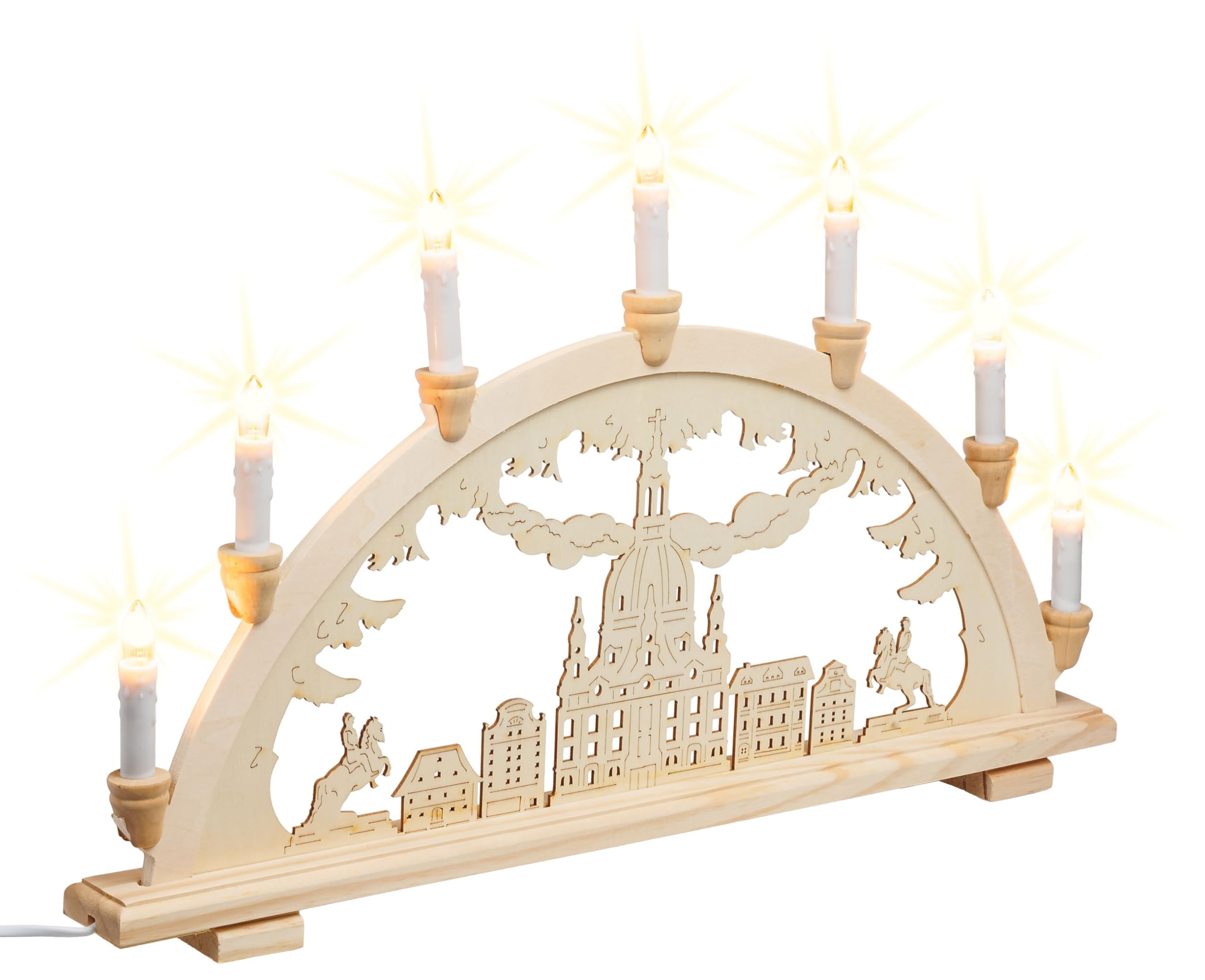 SIKORA LB20-7 klassicher Holz Schwibbogen beleuchteter Lichterbogen Motiv Dresdener Frauenkirche Deko Weihnachten Breite ca. 57 cm