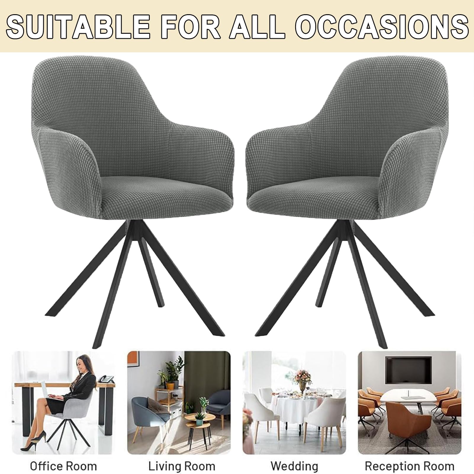 Stuhlhussen mit Armlehne, Stuhlhussens mit Gebogener Rückenlehne für Esszimmerstühle, Jacquard, für Esszimmer Hotel Wohnzimmer Hochzeit Deko (Dunkelgrau,4PC)