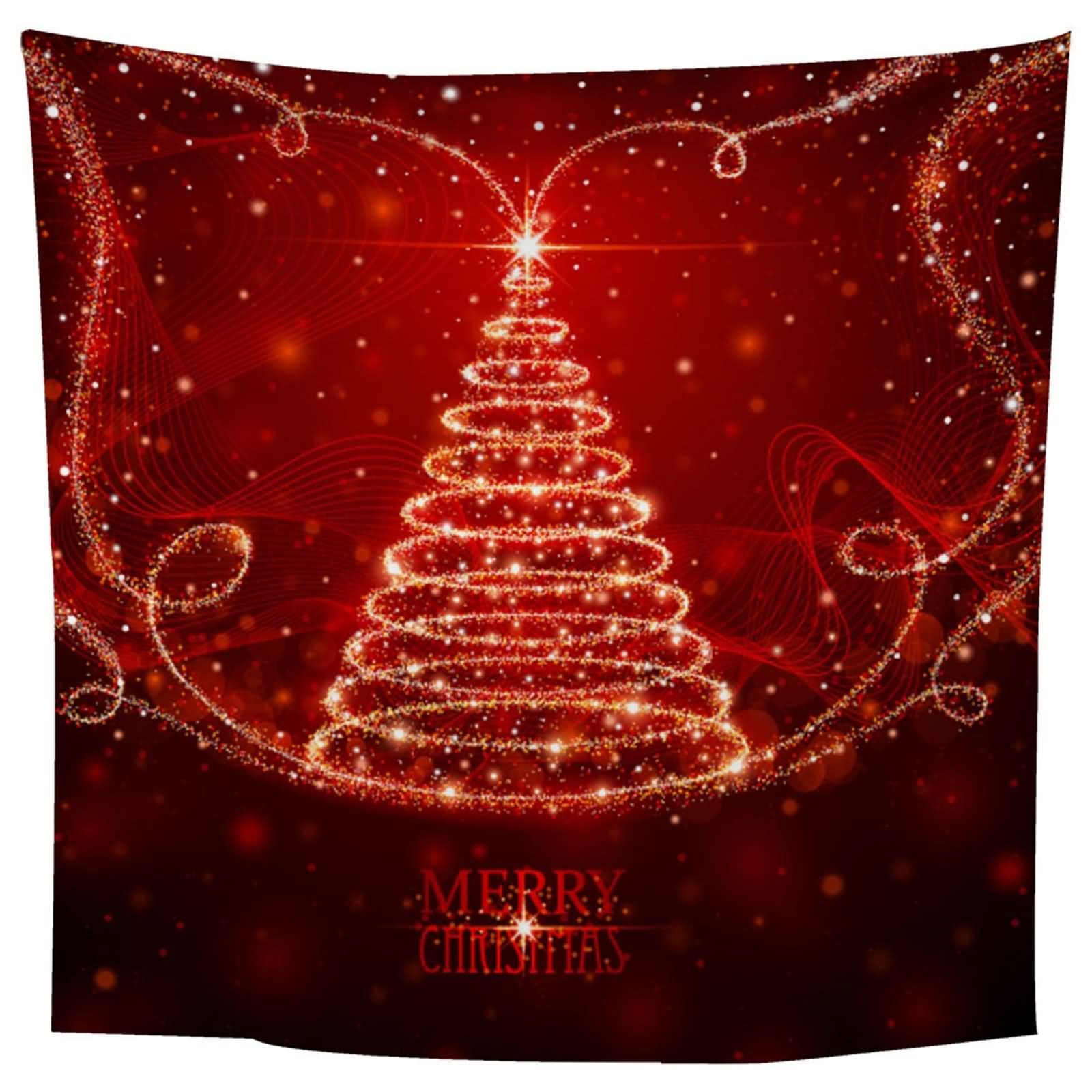 Tapices Vintage, Tapiz Navideño Pared Árbol de Navidad con Luz de Estrellas Rojo Poliéster 350X256cm
