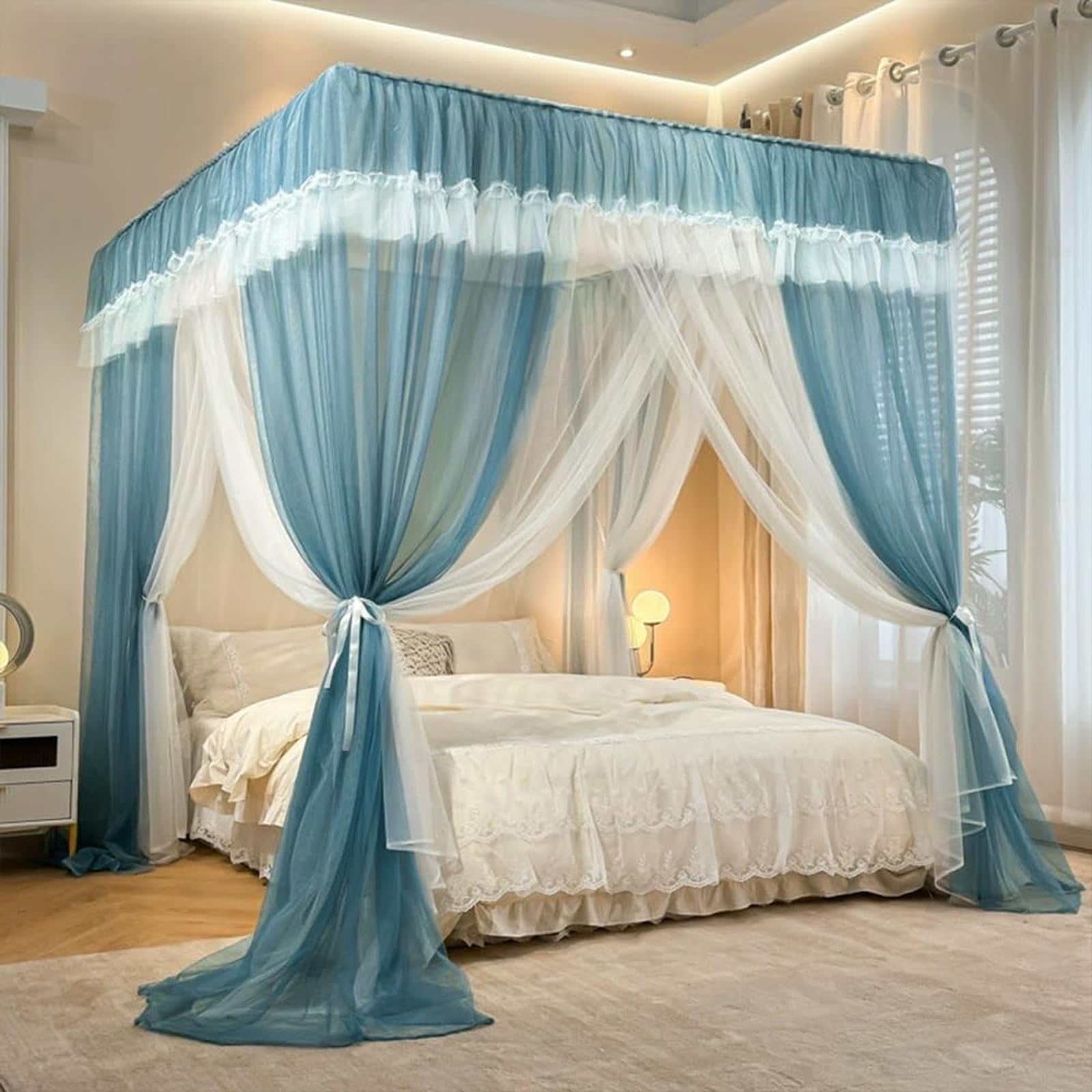 Dosel de cama con volantes de princesas en 4 esquinas para niñas