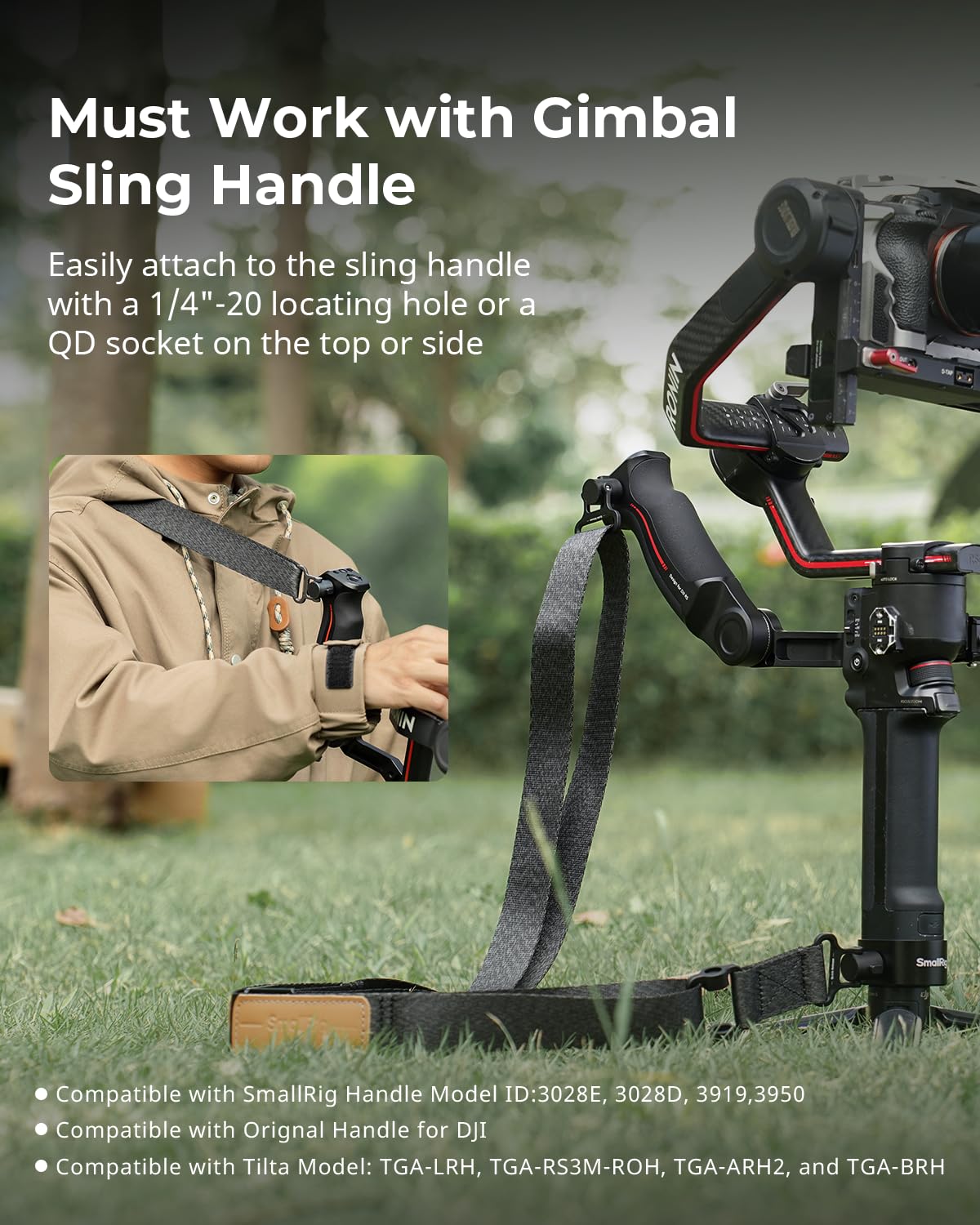 SMALLRIG Gewichtsreduzierender Schultergurt, Sling-Griff für DJI, Gimbal-Gürtel mit Verbesserten QD-Schnallen für RS 4 / RS 4 Pro/RS 4 Mini/RS 3 / RS 3 Pro/RS 3 Mini/RS 2, Schwarz - 5362