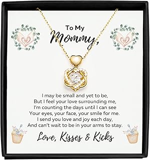 To My Mommy Necklace From Unborn Baby, Mother’s Day New Mom, Pregnant Wife Necklace, Pregnant Daughter-in-Law Gifts, Jewelry for Mom To Be, Gold Heart Knot Mommy Pendant