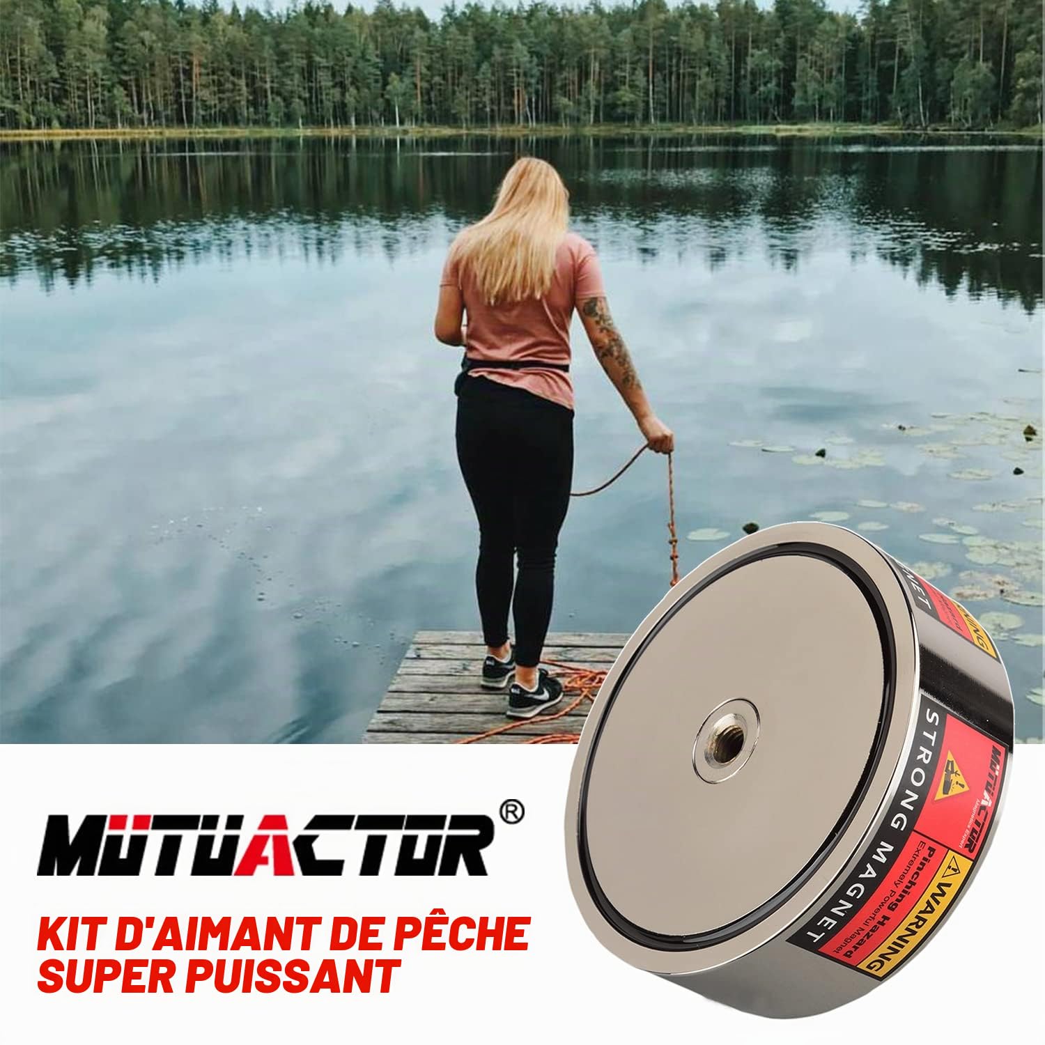 MUTUACTOR double côtés combiné 1000 kg vertical magnétique en néodyme Force Pêche Aimant avec boulons à œil,Trouvez le pouvoir du trésor dans la rivière