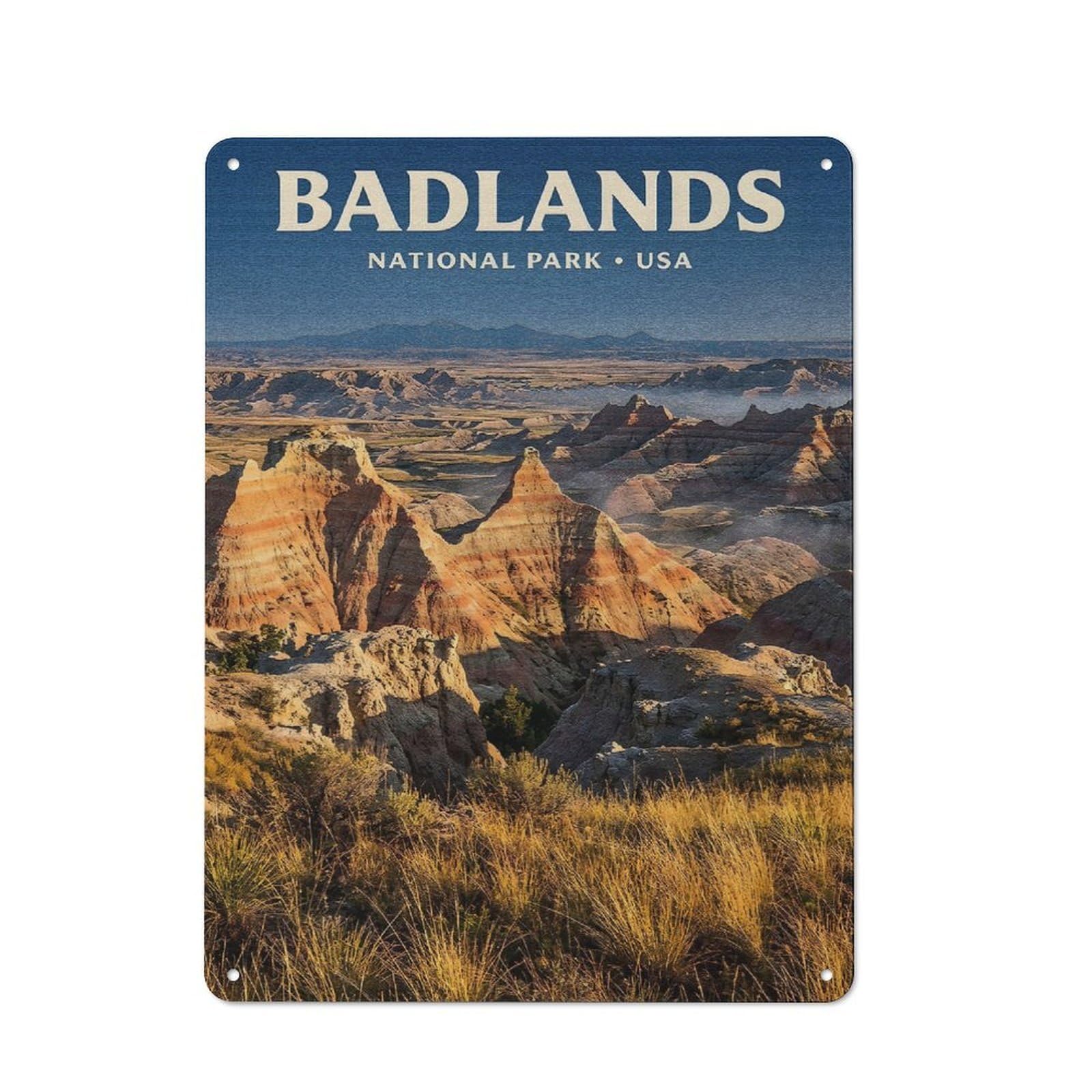 Junmoney Style-3 Rustic Tin Sign 40X30cm Featuring Badlands National Park Travel For Garage Or Workshop, For Garage, Workshop And Man Cave Decoration