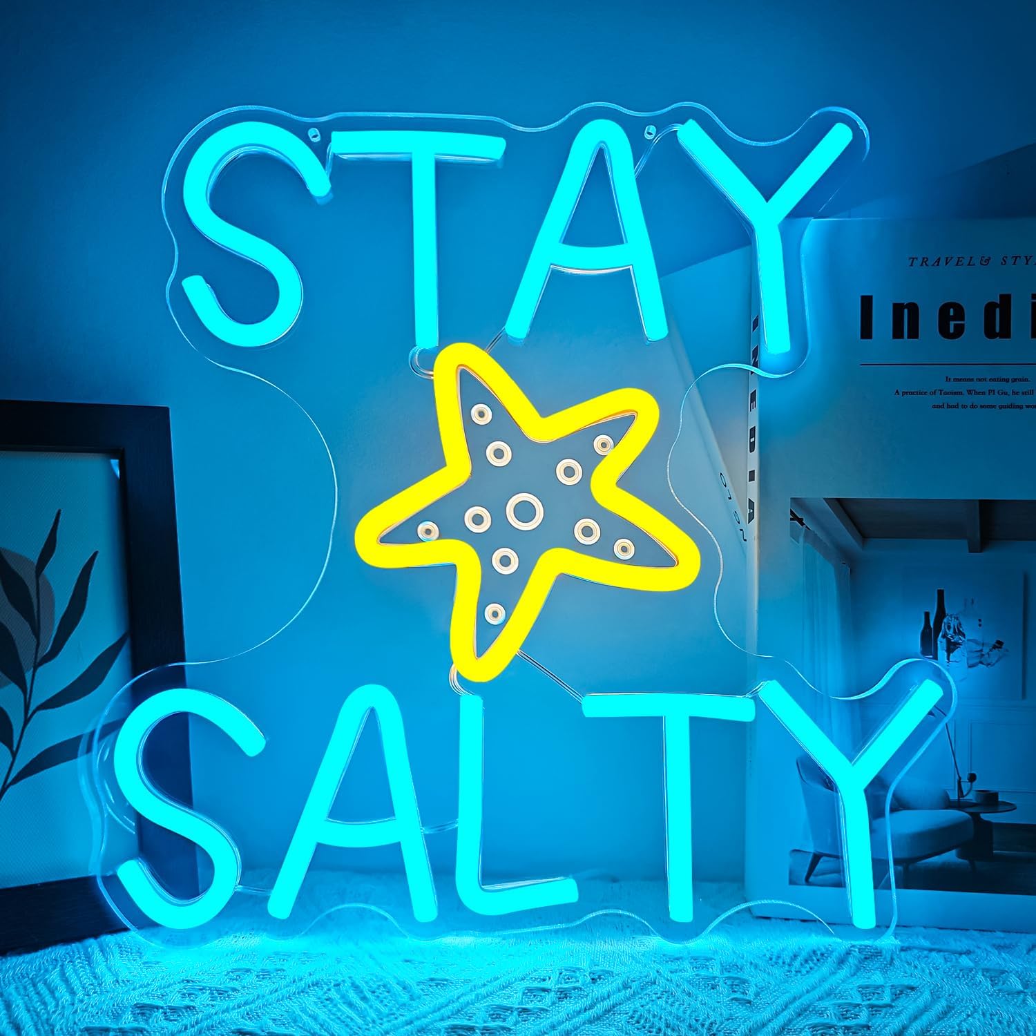 Stay Salty Neon Sign Summer LED Signs for Wall Decor Beach Light Up Sign Beach Themed Sign for Home Hotel Blue Neon Lights for Wall decor Gifts for Friends
