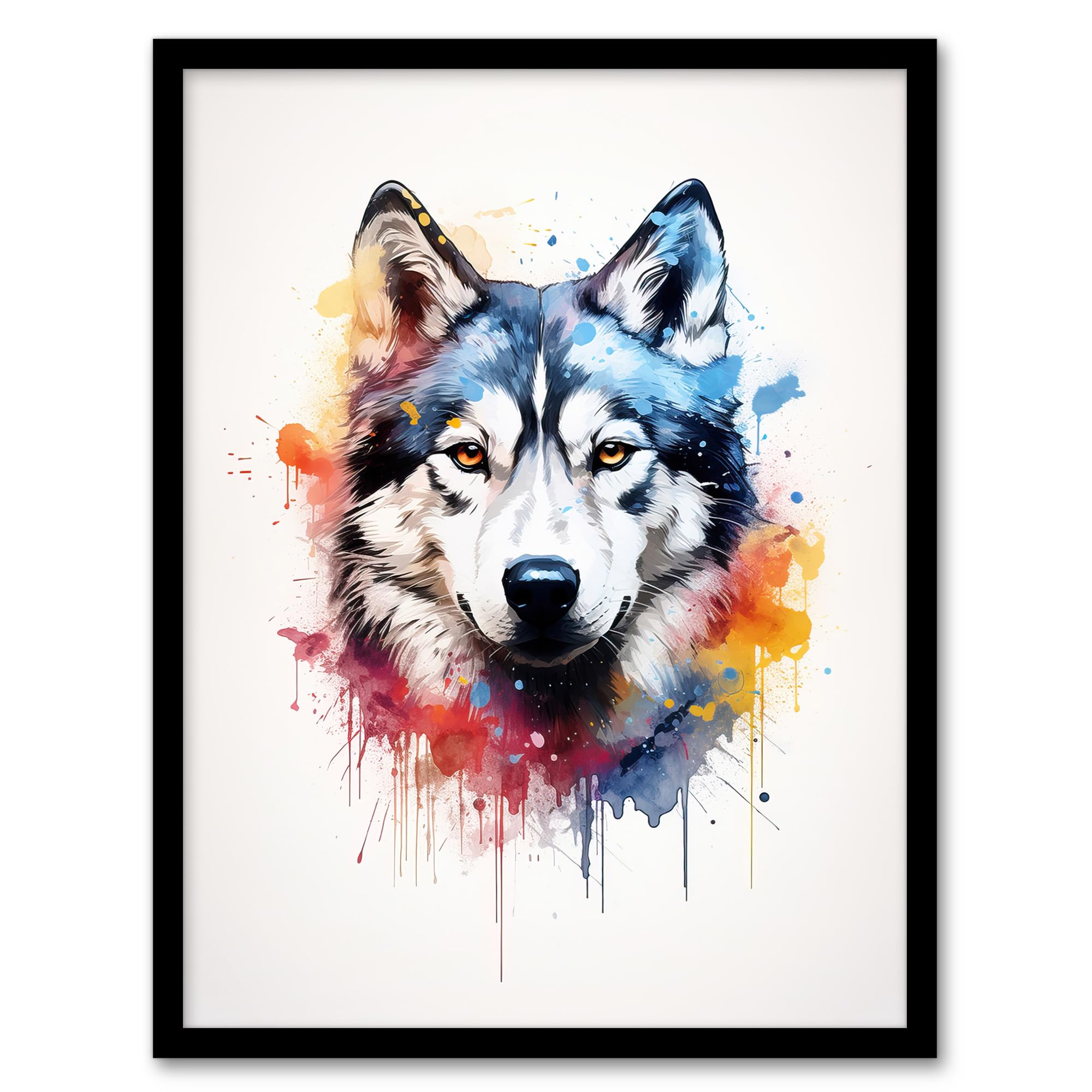Artery8 Husky Lovers Gift Watercolour Pet Portrait Painting Artwork Artwork Framed Wall Art Print A4