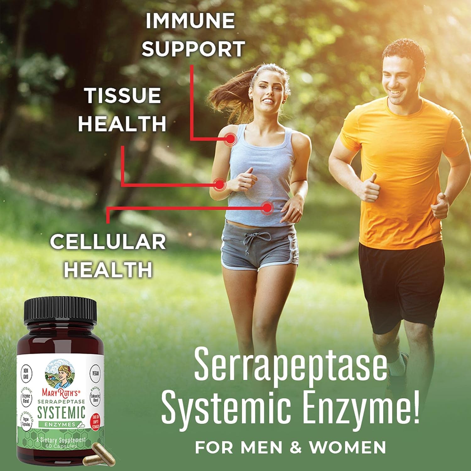MaryRuth Organics Serrapeptase Enzymes Capsules | Up to 2 Month Supply | Enzyme Supplement for High Potency Sinus Relief Pills| Tissue Health and Cellular Health | Vegan | Gluten Free | 60 Count - Image 2