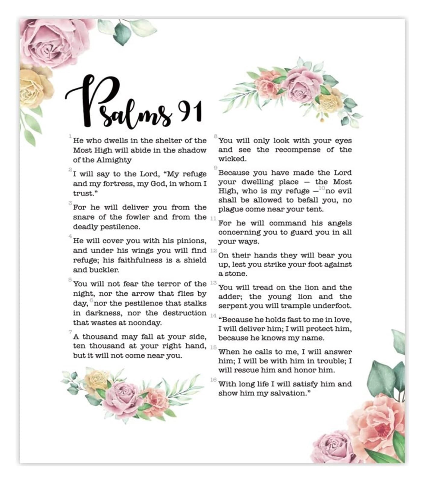 HGETJOHXEM Inspirational God Quotes Wall-Art - Psalm 91 Scripture Print, Christian Decor for Prayer Room, Office, Housewarming​(Unframed,12x18inch(30x45cm))