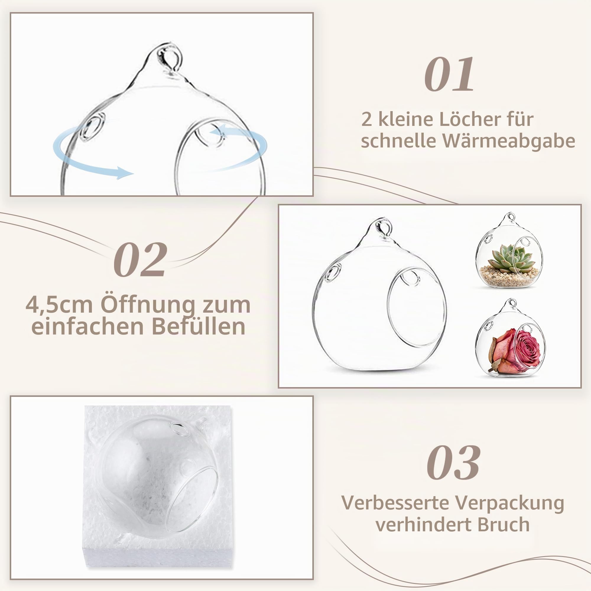 Sziqiqi Glaskugeln zum Aufhängen Teelichthalter Kerzenhalter: 8cm Hängende Teelichthalter Glas 24er Set mit Löchern für Teelichter - Windlicht Glas Vielseitig für Outdoor Hochzeit Party Weihnachten