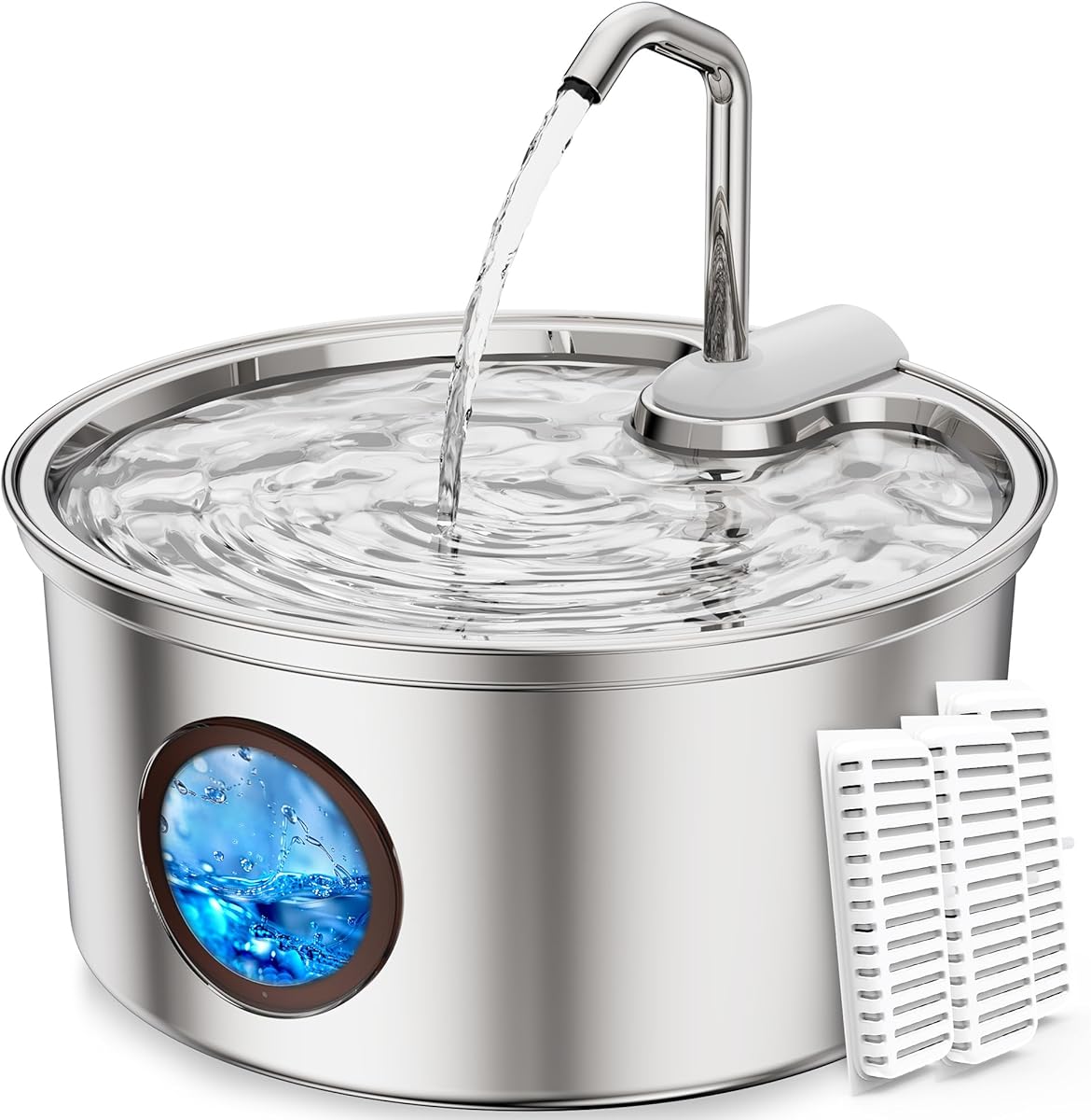 Cat Water Fountain Stainless Steel - 108oz/3.2L Large Capacity Cat Fountain for Drinking, Ultra Quiet Metal Pet Water Fountain for Cats, Dogs, Multiple Pets