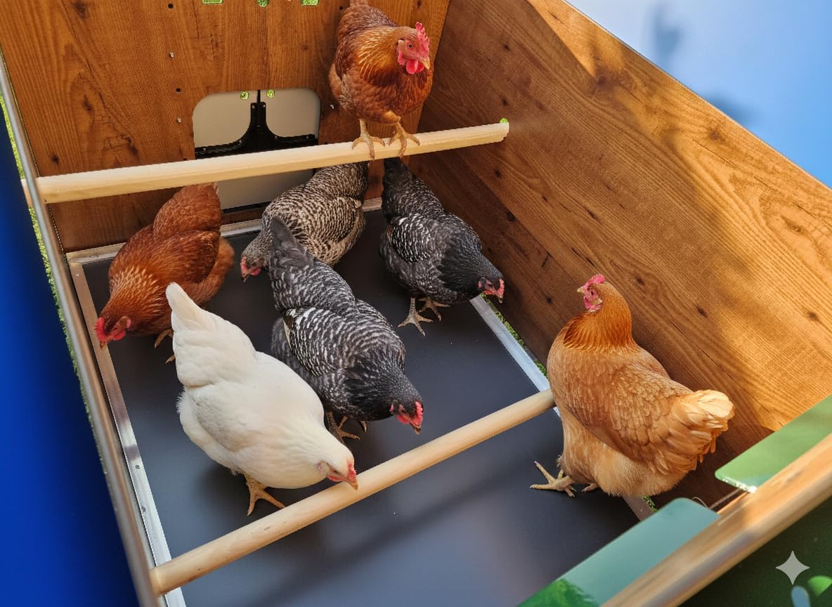 Gallinero para 6 gallinas ponedoras, laminado HPL, antiácaros, modelo POLLY CLASSIC gris, tamaño L, con cajón extraíble, 2 perchas y 2 nidos