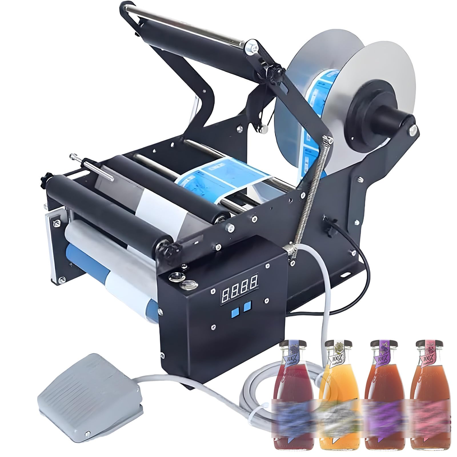 Półautomatyczna etykieciarka do butelek okrągłych, elektryczny aplikator etykiet do butelek o mocy 100 W z przyciskami, etykieciarka do butelek o średnicy 15-130 mm, do etykietowania małych TB16P