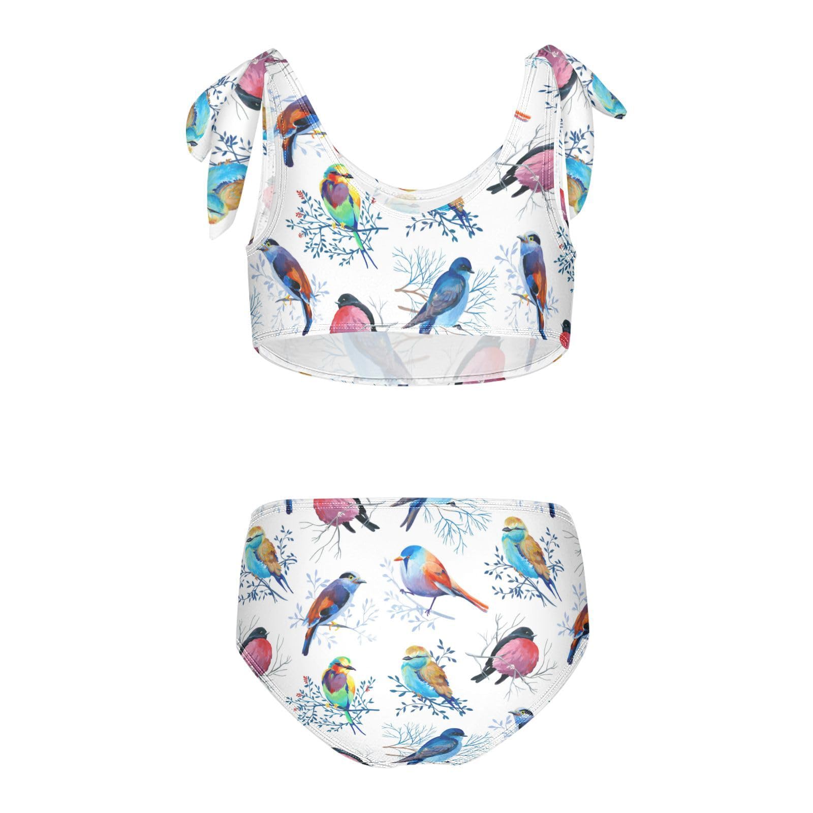Wusikd Bright Birds Girls Swimsuits Two Piece Blue Swimwear Bikini Set for for Girls Size 7-8T