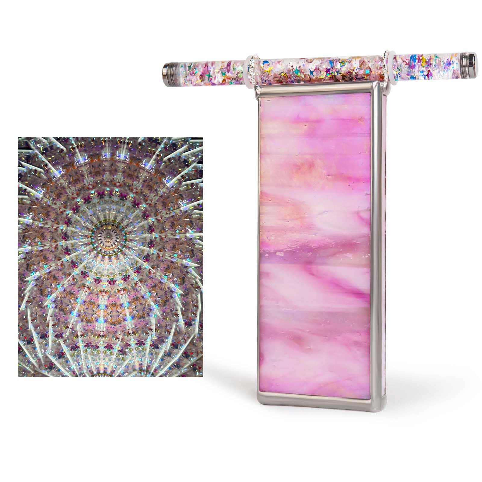 Morlenscope 6" Seashell Kaleidoscope For Adults-With 2 Pieces 6" Glitter Wand,Handmade Tiffany Stained Glass Adult Kaleidoscope,Classy Gift Box,Special Birthday Gift,Anniversary Wedding Gift (pinky)
