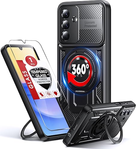 LeYi Funda para teléfono Galaxy A15-5G con protector de pantalla de cristal, compatible con Magsafe Lente todo incluido de 16 pies de protección