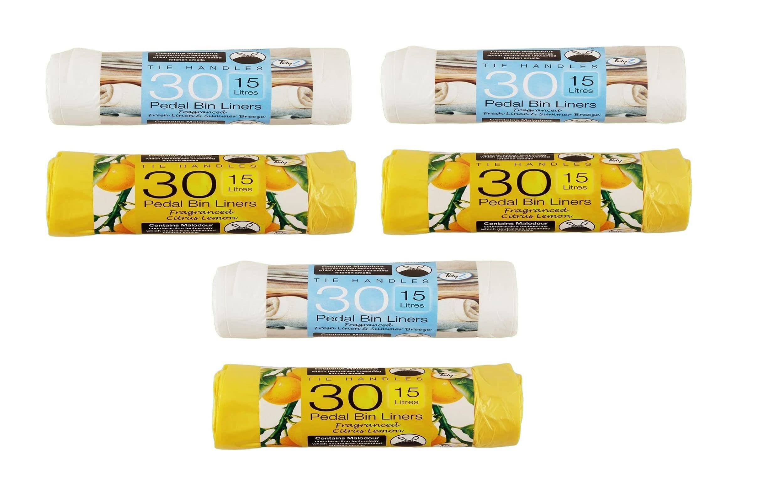 180 Scented Pedal Bin Liners Tie Handle Bin Bags 15 Litre Fresh Linen & Citrus