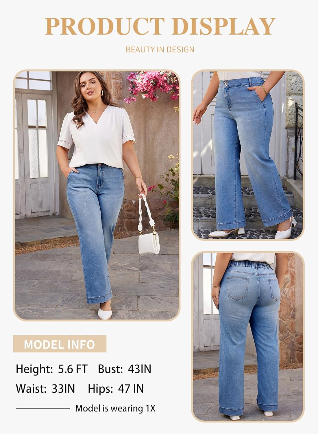 Eytino Women Plus Size Wide Leg Jeans High Waist Stretchy Straight Leg Jean Trendy Baggy Denim Pants with Pockets(1X-5X) - Image 3