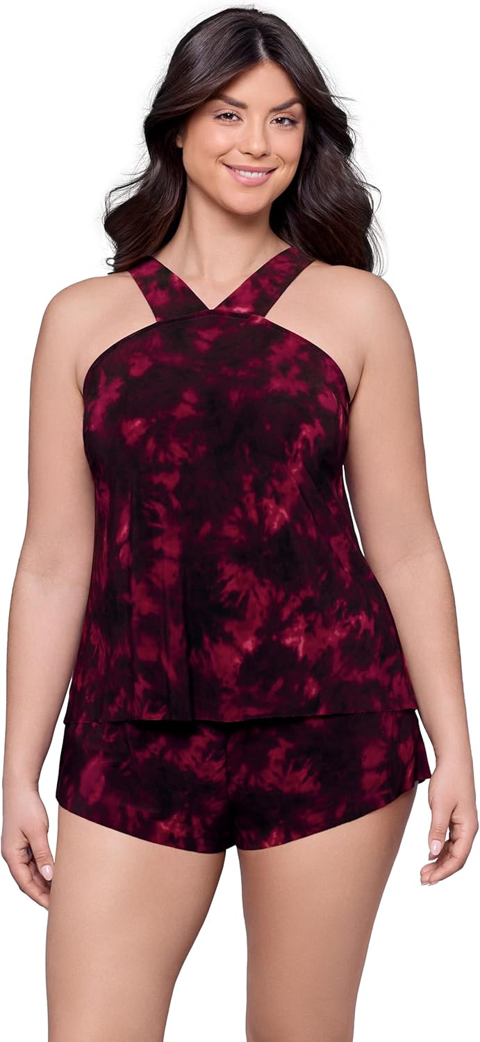 Aqua Green Womens Slimming High Neck Adjustable Swim Romper with Pockets - Image 2