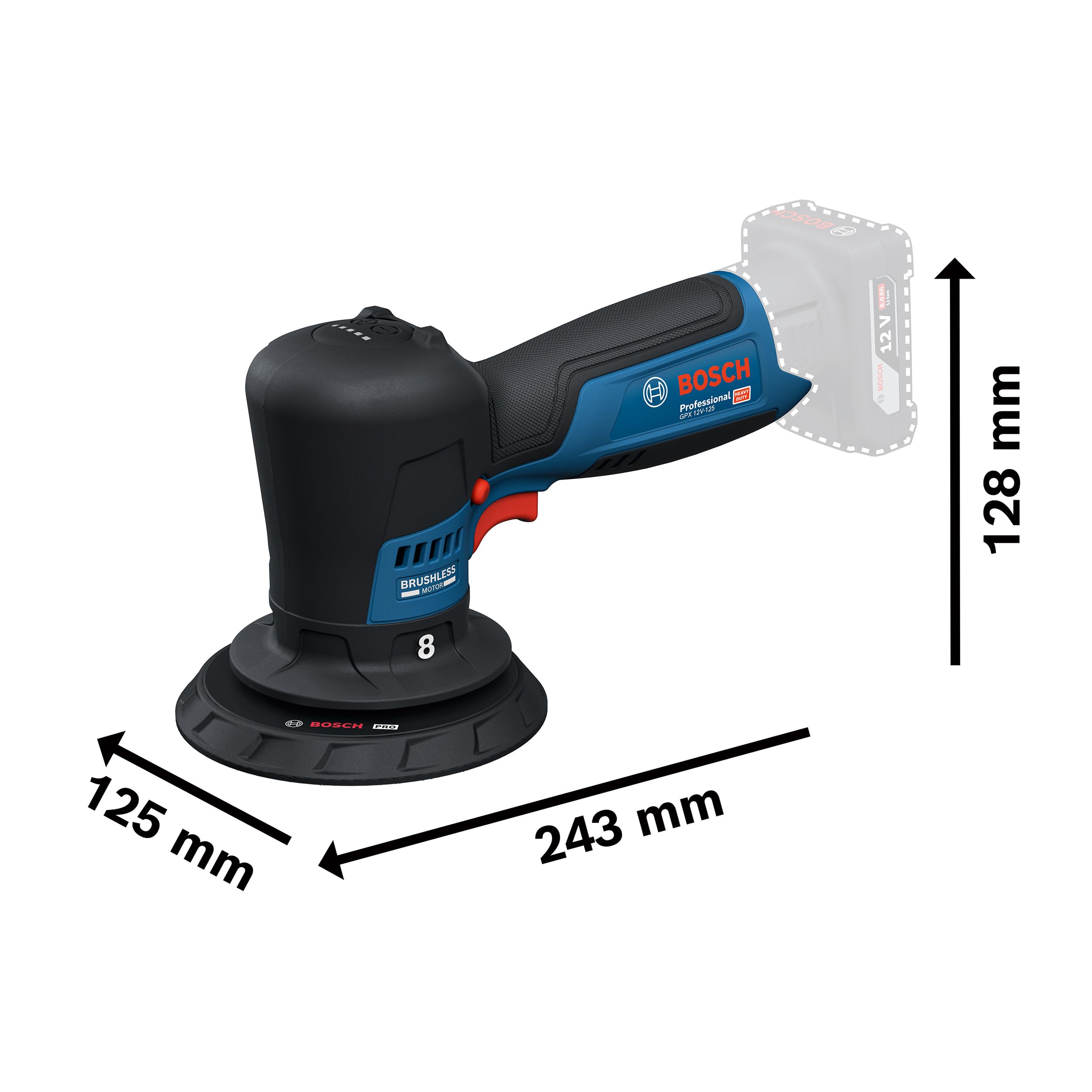 Bosch Professional 12V System polerka akumulatorowa GPX 12V-125 (zestaw: elektronarzędzie z talerzem oporowym 125 mm z mocowaniem na rzepy, gąbka do polerowania i cięcia 125 mm)