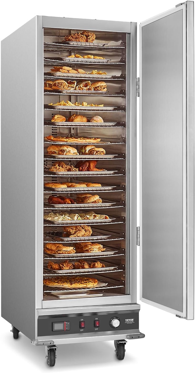 VEVOR Hot Box Food Warmer, 16-Tier Large Concession Warmer with Water Tray, Single-door and Adjustable Shelves, Stainless Steel Food Warmer Cabinet, Ideal for Storing Pizza, Chicken, Restaurant