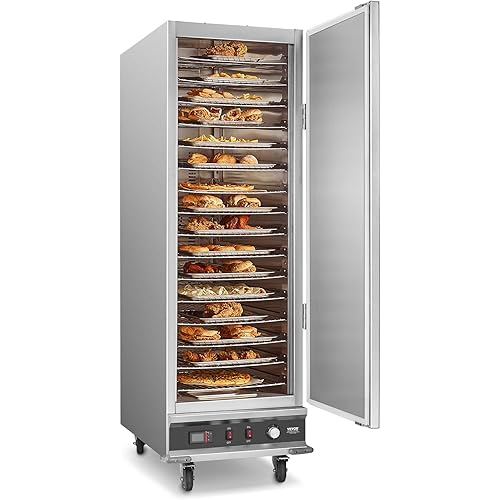 VEVOR Hot Box Food Warmer, 16-Tier Large Concession Warmer with Water Tray, Single-door and Adjustable Shelves, Stainless Steel Food Warmer Cabinet, Ideal for Storing Pizza, Chicken, Restaurant
