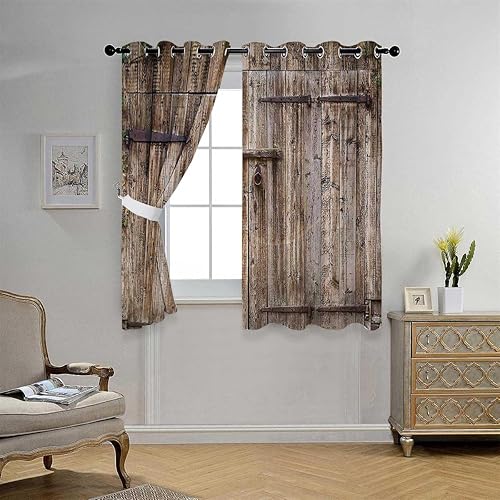 Cortinas para cocina rústica con ojales para puerta corta, material opaco, 55 pulgadas de ancho por 55 pulgadas de largo, 2 paneles