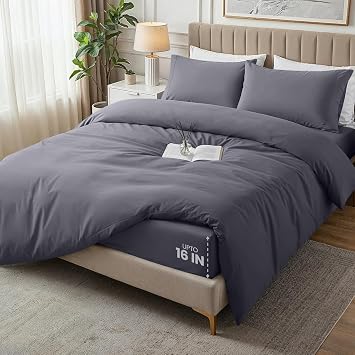 Duvet Cover King, 4 PC Cotton Like Polyester With Zipper Closure, Grey