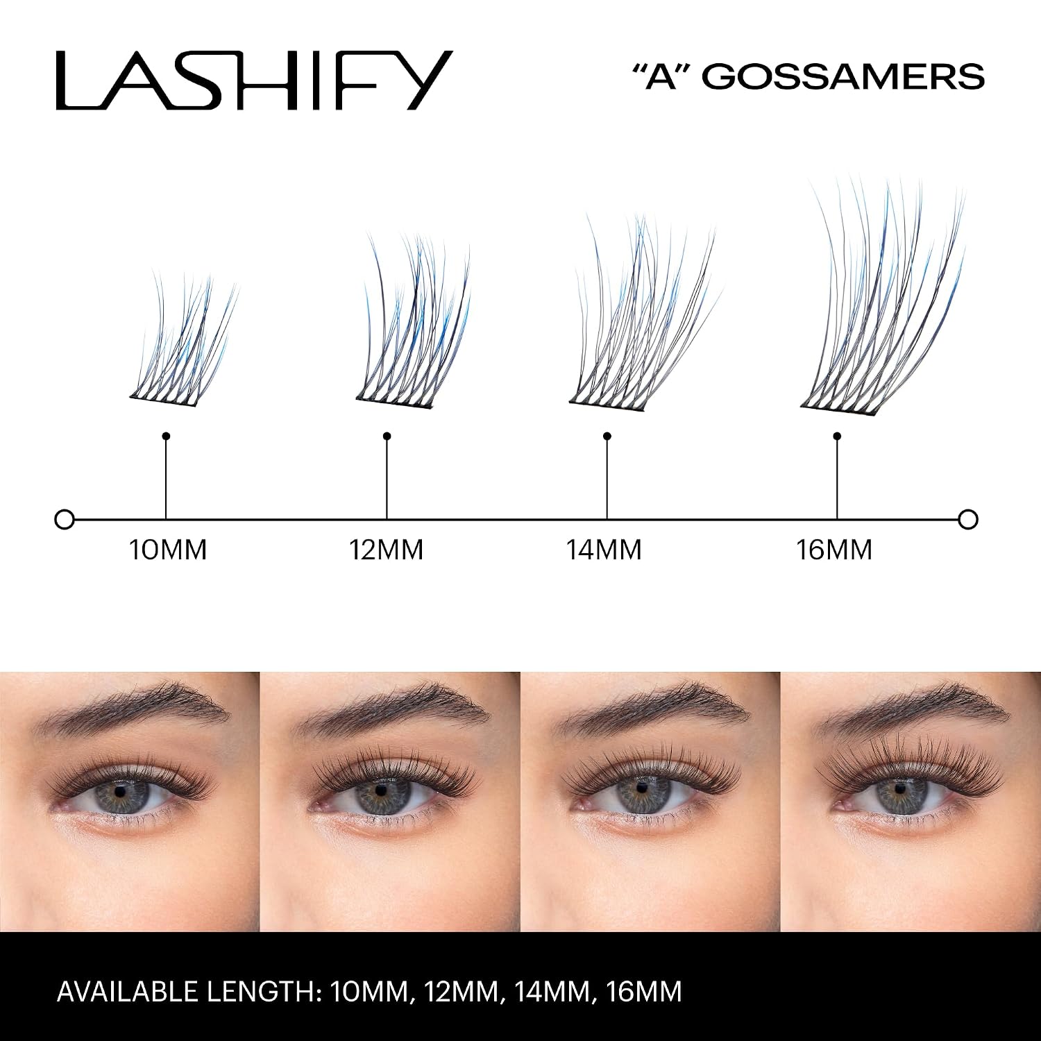 Lashify Amplify 14mm Gossamer Eyelash Extensions Refill in Ombre Blue, Easy DIY False Lashes for a Natural Look