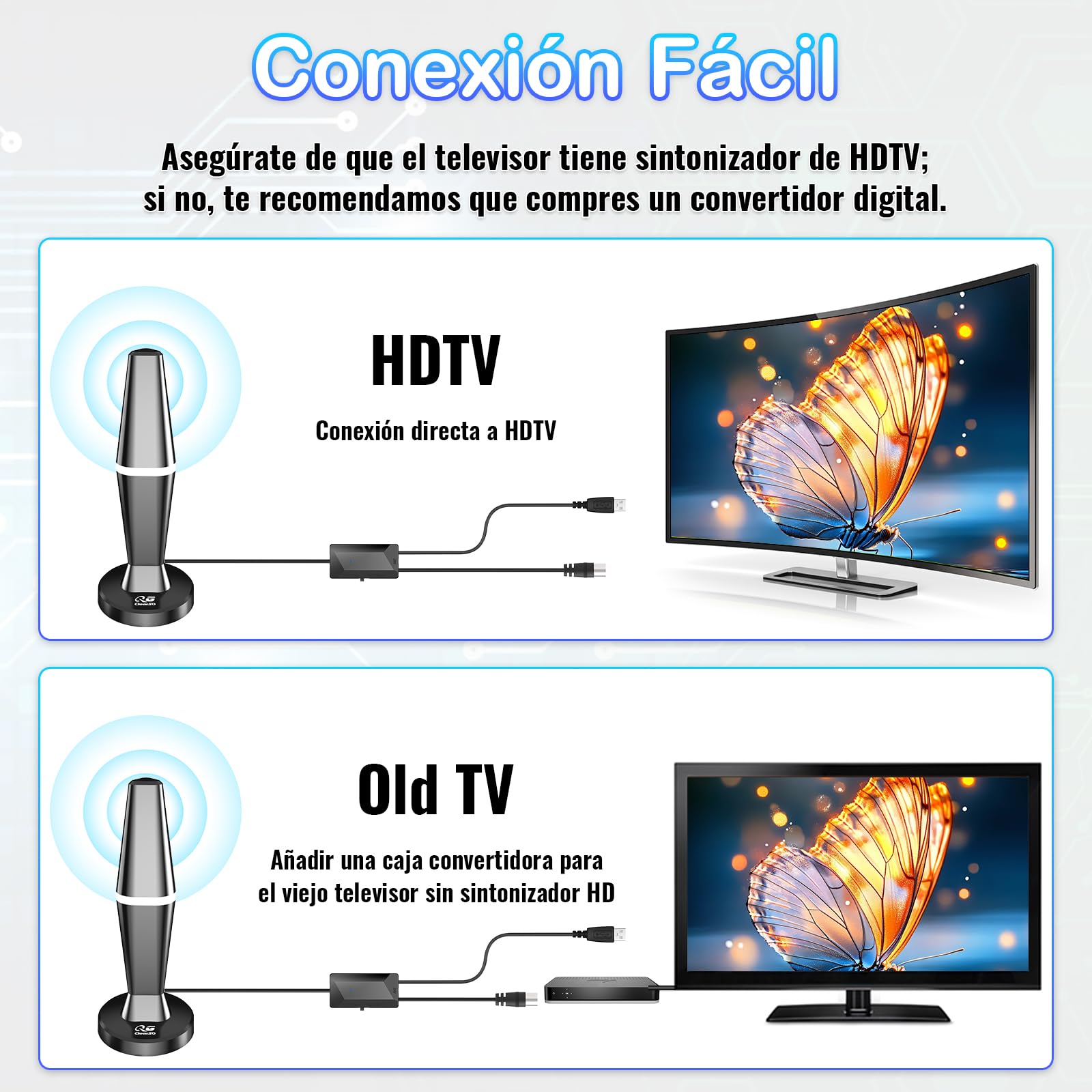 Antena TV Interior,2026 Antena de TV Interior con Amplificador, 460KM en recepción 360° Base magnética Resistente para, fácil instalación,admite Canales 4K/1080P, Puede Recibir señales DVB-T2 DVB-T