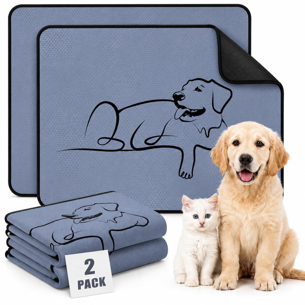 Hiiksolo Washable Dog Pee Pad, 60x60cm Reusable Training Mat, Grey