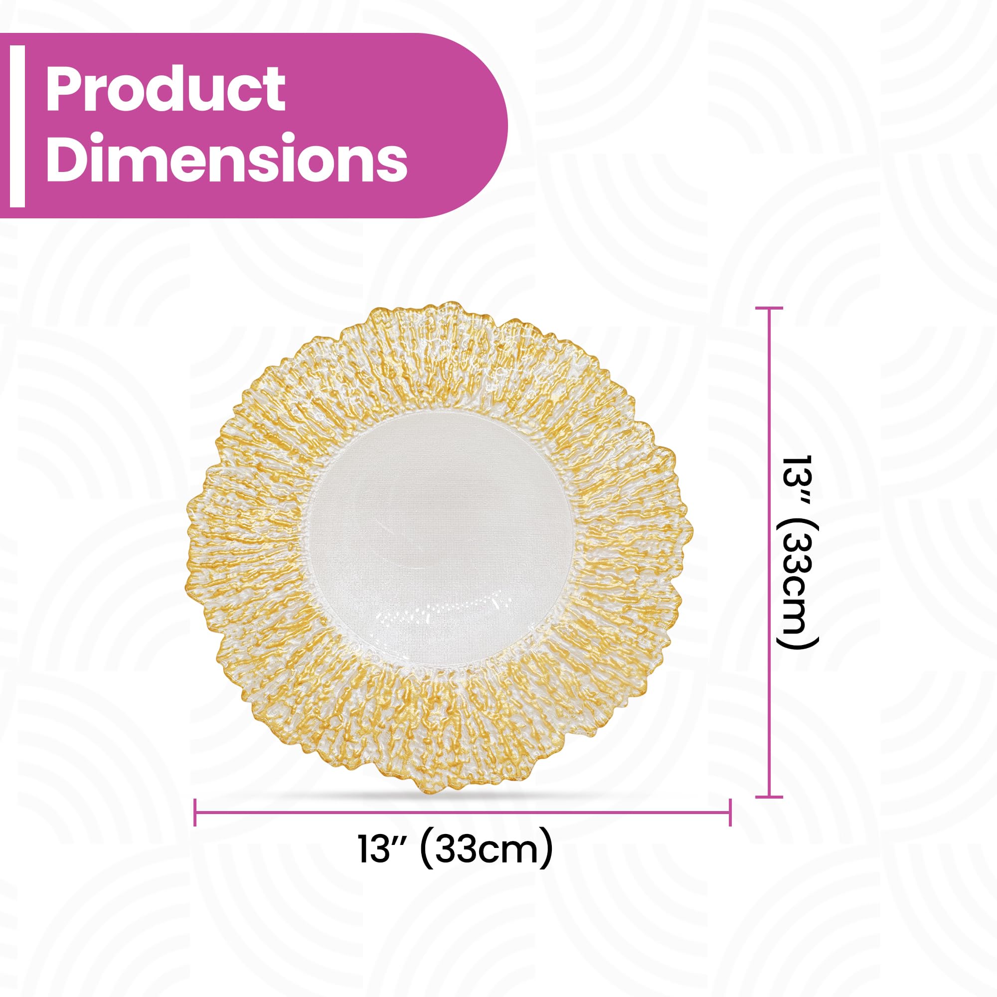 WedDecor 13 pollici bianco 12pcs piatti di carico con oro craquelé floreale design 6pcs - perfetto per matrimoni, feste, decorazioni da tavolo da pranzo ed eventi speciali - Piatti di vetro per