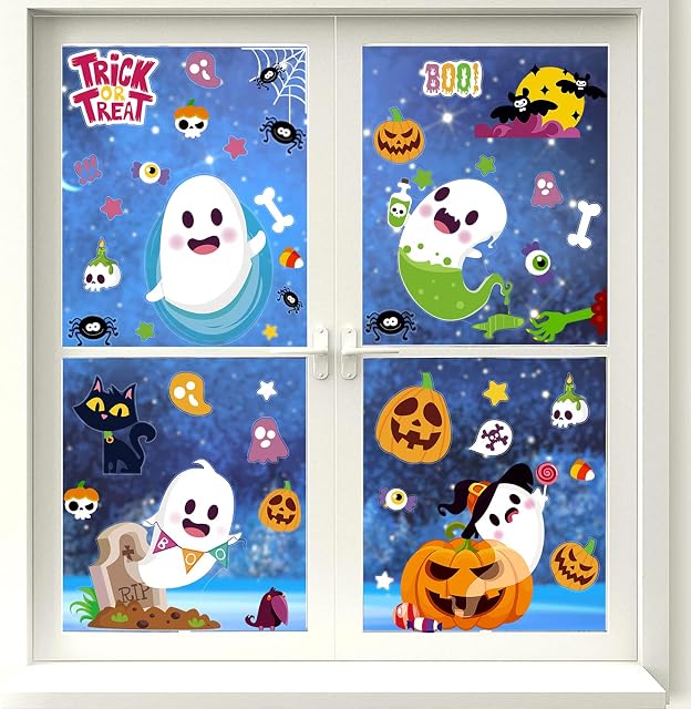 VEYLIN Halloween Window Clings,8 Sheet Ghost Window Sticker for Kids Halloween Window Decoration