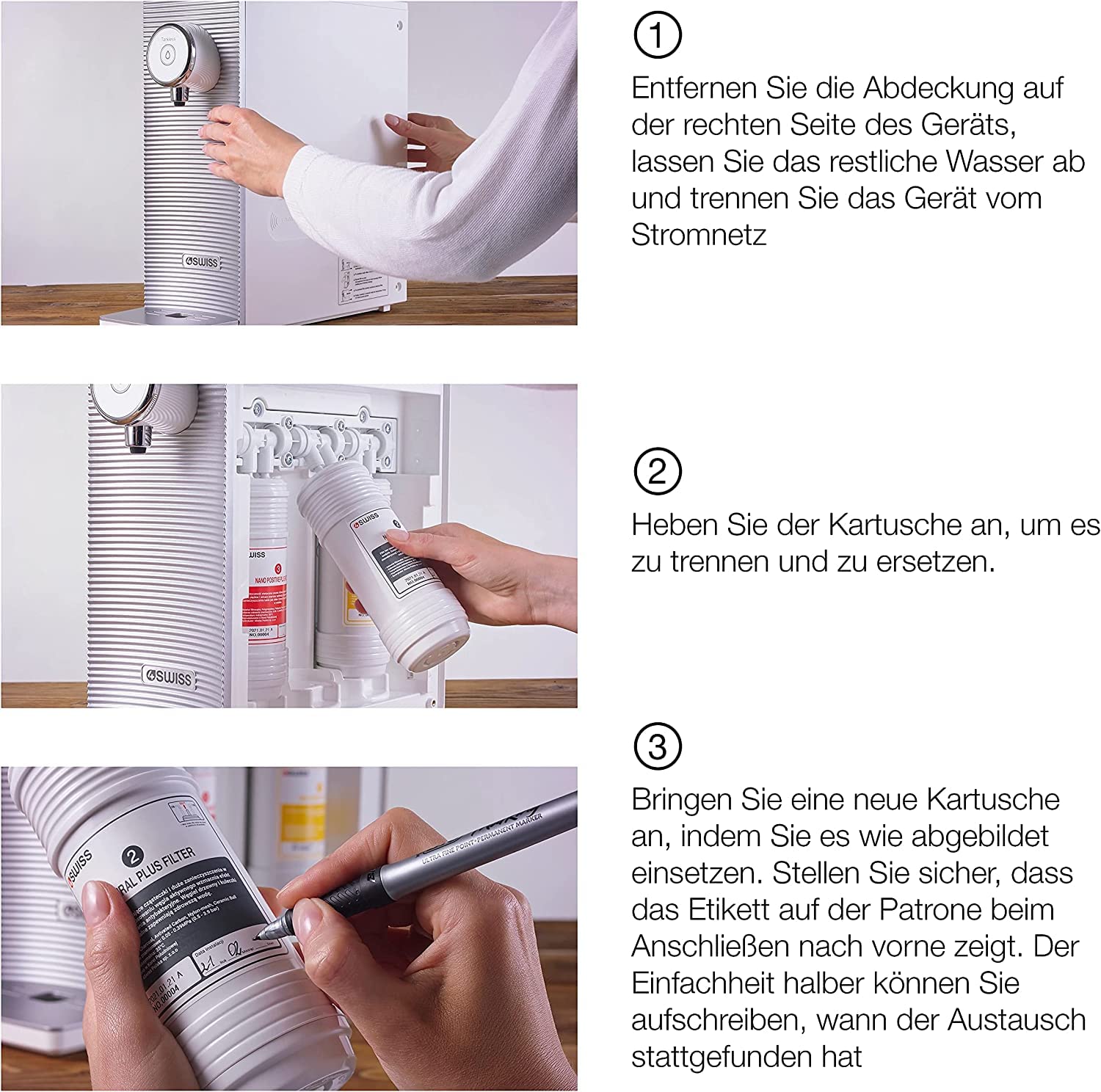 4SWISS Kartuschen mit Entkalkung für das 4SWISS WFF021 Wasserfiltersystem (Natural Plus D Filter)