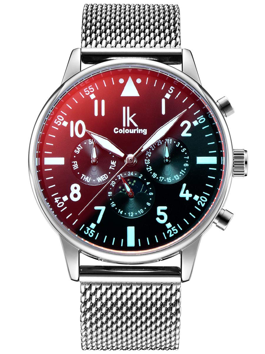Alienwork IK Automatikuhr Armbanduhr Herren Damen Chronograph Mesh-Armband