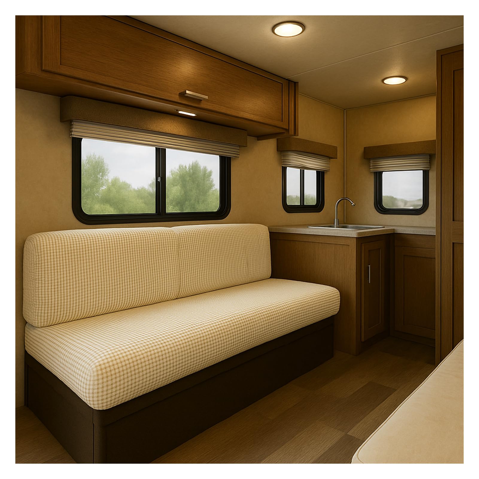 HonunGron RV Cushion Cover Stretch Jacquard – Non-Slip Camper Seat Cover with 2 Elastic Straps, Caravan Sofa Bench Slipcover for Motorhome Dinette Couch (Beige,W 95-135 cm, D 65-95 cm)