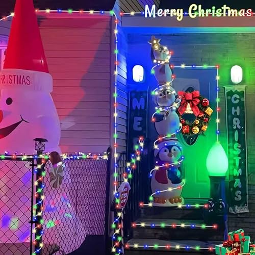 Miniatura 4 de YEGUO Luz solar de Navidad impermeable para exteriores, 66 pies, 200 luces LED multicolor, 8 modos de luces de tubo en tubo fino transparente