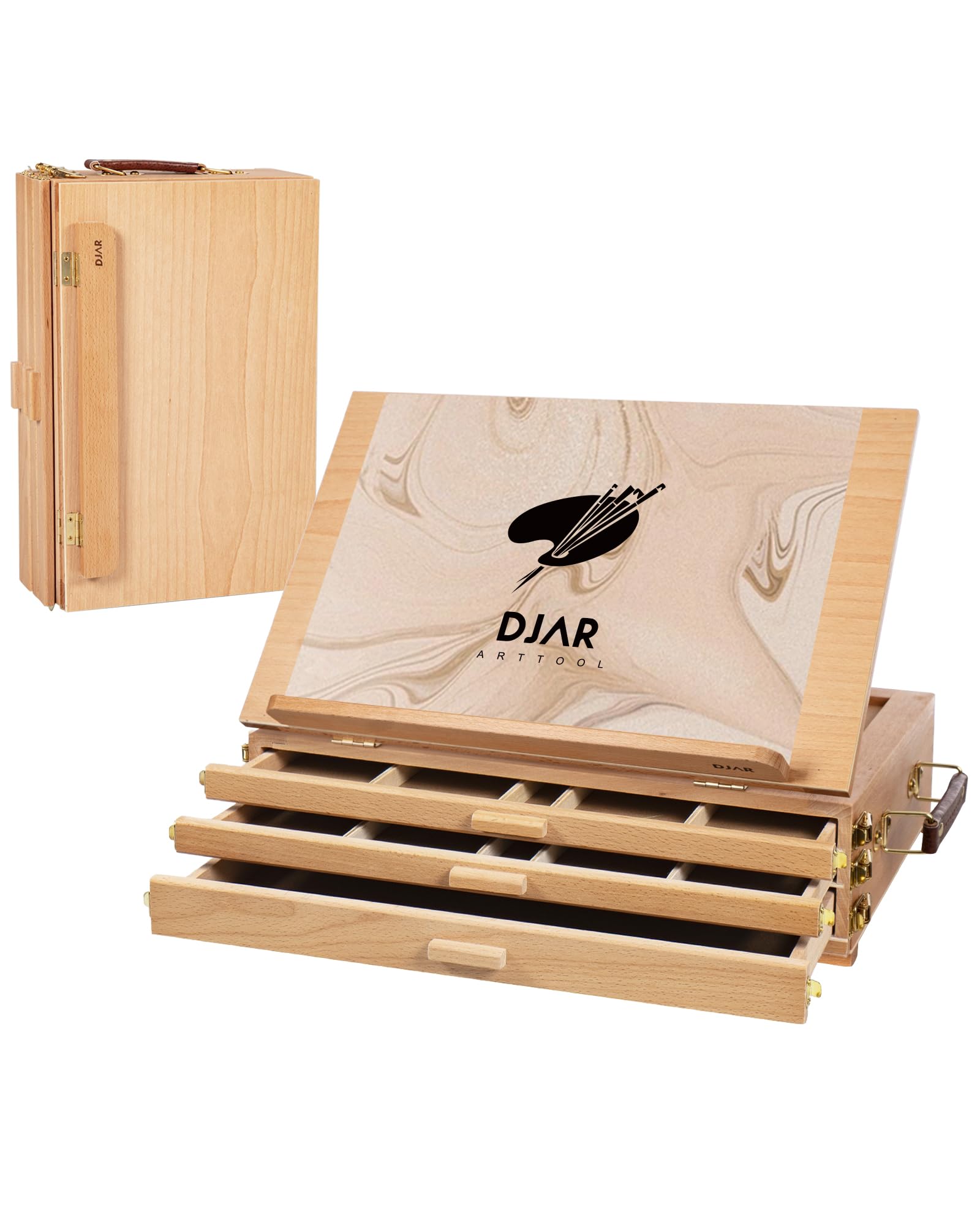 DJAR Tabletop Sketchbox Art Easel with 3 Drawer Storage, Adjustable Portable Beechwood Desktop Easel, Table Top Painting Stand for Adults, Students,
