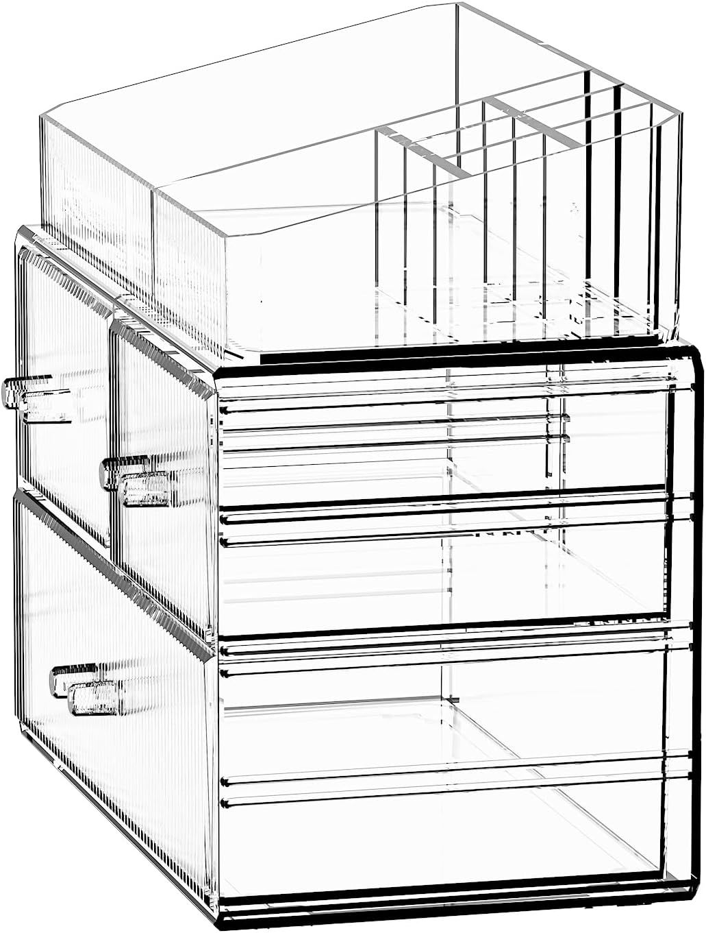 ZHIAI Stackable Cosmetic Organizer, Acrylic Cosmetic Organizer for Dresser, Vanity, Kitchen Cabinet, Bathroom, Under Sink, Home Organization and Storage (1 Top 3 Drawers) - Image 5