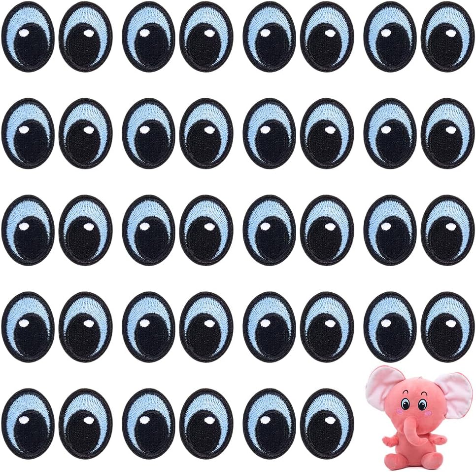 PH PandaHall 20 Pairs Oval Eyes Iron on Patches, 31.5x24mm Black White Embroidered Eyes Appliques Cartoon Eye Sew on Patches Art Supplies for DIY Clothing Costume Hat Bags Stuffed Animals